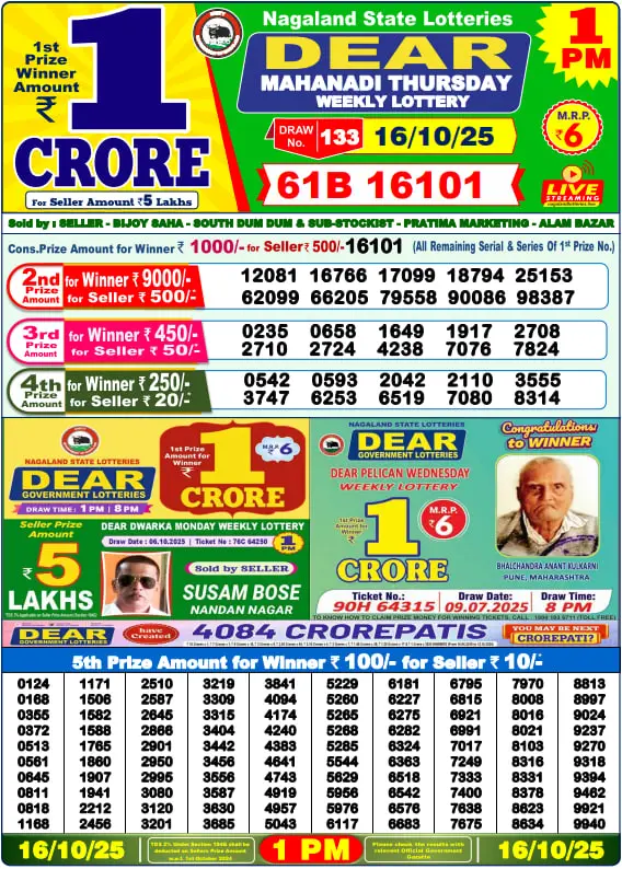 Lottery Sambad Result 1PM